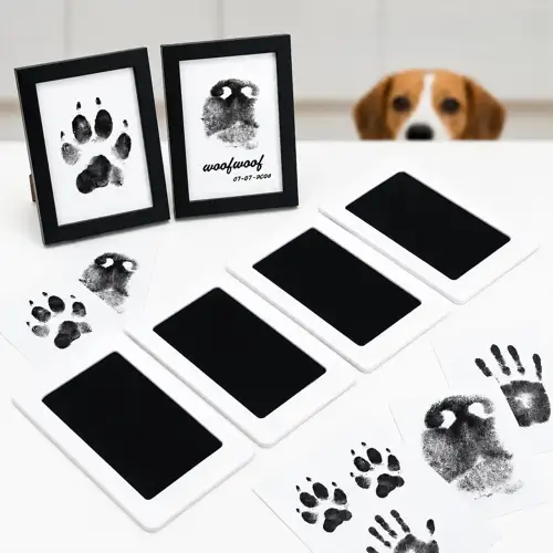 Paw Print Kit &Photo Frame, Larleaf Dog Nose Print Kit, Mess-Free Paw Print Stamp Pad for Dogs & Cats, Clean Touch Ink Pad, Ink Pad for Hand and Footprints, Print Photo Frame Kit